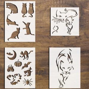 Cat & Halloween Stencil Bundle – Reusable Templates Featuring Kittens, Cougars, Halloween Cats, Bats & Pumpkins – Perfect for Painting on Wood, Walls, & Crafts – Sizes to