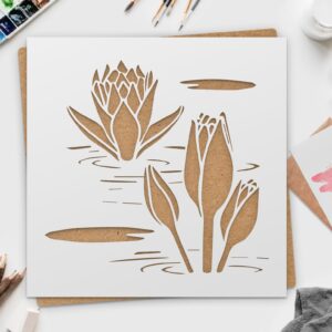 Lotus and Water Lily Stencil – Reusable Floral Template for Painting, Wall Art, DIY Crafts, Spa Decor – Botanical Water Garden Design