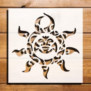 Tiki Sun Design Stencil for Painting - Reusable Plastic 5.5x5.5 Inches - Ideal for Crafts, Home Décor, Painting, and DIY Projects - Durable, Easy to Clean