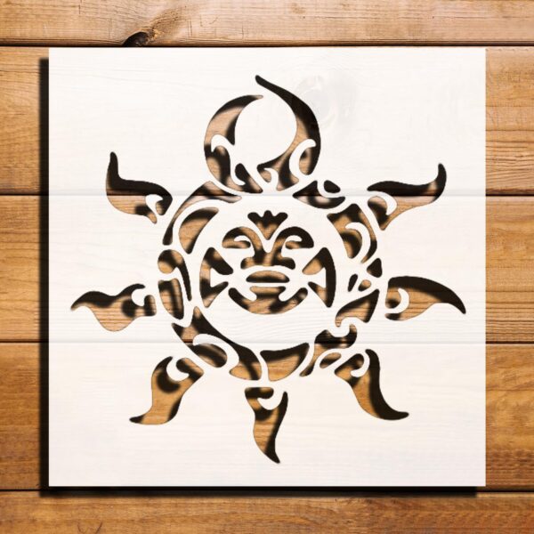 Tiki Sun Design Stencil for Painting - Reusable Plastic 5.5x5.5 Inches - Ideal for Crafts, Home Décor, Painting, and DIY Projects - Durable, Easy to Clean