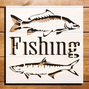 Fishing Design Stencil for Painting, Plastic Reusable 5.5" L x 5.5" W – Ideal for Outdoor Craft Projects, Fishing Decor, and DIY Art