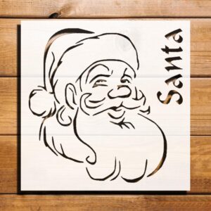 Santa Claus Stencil for Painting on Walls, Wood, and Canvas - Reusable Plastic Template for DIY Crafts, Art Supplies, and Scrapbooking - 5.5" x 5.5"