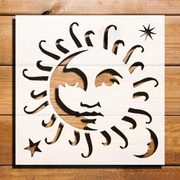Sun Moon Star Stencil for Painting - 5.5" Reusable Plastic Craft Template for DIY Projects