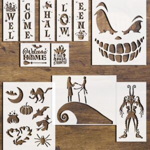 5-in-1 Halloween Stencil Set – Reusable Templates for DIY Painting on Wood, Walls, and Crafts – Jack Skellington, Skulls, Demon, Witch, Bat, and More