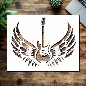 Winged Guitar Stencil - Custom Cut Reusable Stencil Drawing Template