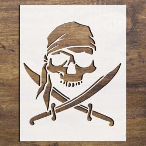 Pirate Skull Stencil – Reusable Jolly Roger Template with Crossed Swords for DIY Halloween Decor, Nautical Crafts, Party Signs & Pirate Cosplay