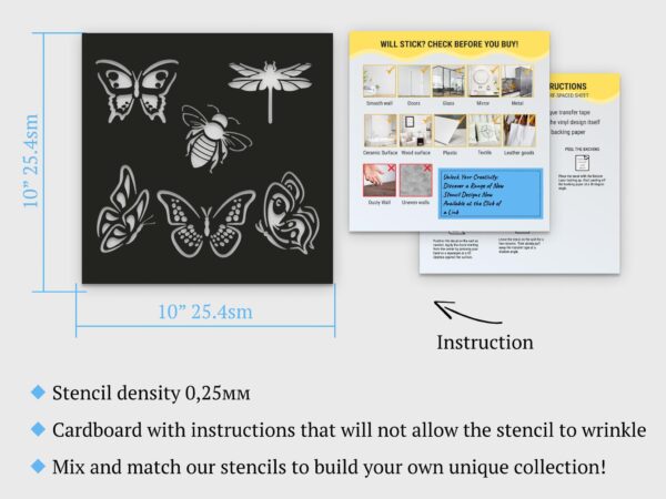 Butterfly Stencil Set for Painting on Wood, Canvas, Paper, Fabric, Walls and Furniture , Wildflower Stencil, Stencils Home Decor, Reusable DIY Art and Craft Stencils - Image 7