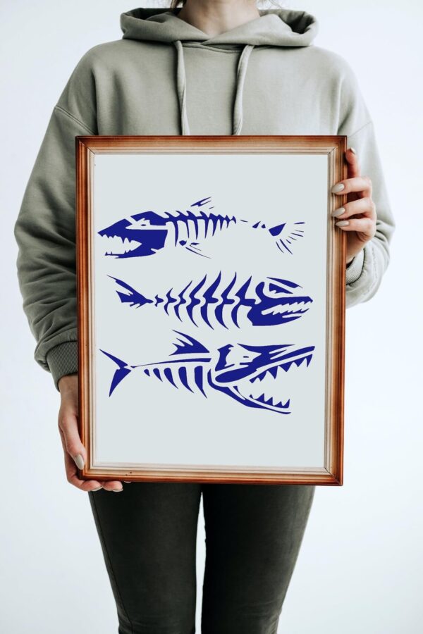 Fish Skeleton Stencil – Reusable Aggressive Fishbone Designs for DIY Fishing Gear, Horror Marine Art, Tattoo Style Crafts & Edgy Ocean Decor - Image 3
