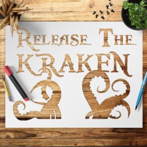 Release The Kraken Stencil – Reusable Template for DIY Crafts, Wall Art, Wood Signs, Nautical or Pirate Decor