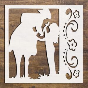 Cowboy and His Girl Logo Flexible Stencil for Crafts - Reusable - Arts & Crafts Material Wall Stencils DIY Template
