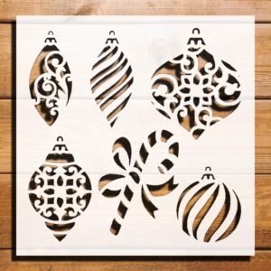 New Year's Toys Ornaments Stencil for Painting on Walls, Wood, and Canvas - Reusable Plastic Template for DIY Crafts, Art Supplies, and Scrapbooking - 5.5x5.5 inch