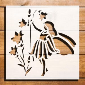 Fairy Cornflowers Flowers Stencil for Painting – Plastic Reusable 5.5x5.5 inch