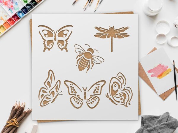 Butterfly Stencil Set for Painting on Wood, Canvas, Paper, Fabric, Walls and Furniture , Wildflower Stencil, Stencils Home Decor, Reusable DIY Art and Craft Stencils