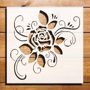 Rose Design Stencil for Painting on Walls, Wood, and Canvas - Reusable Plastic Template for DIY Crafts, Art Supplies, and Scrapbooking - 5.5" x 5.5"
