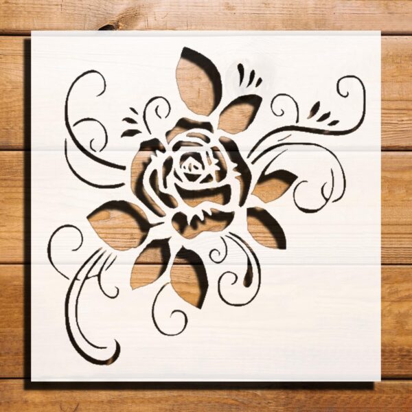 Rose Design Stencil for Painting on Walls, Wood, and Canvas - Reusable Plastic Template for DIY Crafts, Art Supplies, and Scrapbooking - 5.5" x 5.5"