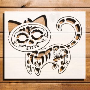 Cat Skeleton Stencil for Painting, Plastic Reusable 6" L x 5" W – Perfect for Halloween Crafts, DIY Projects, and Home Decor