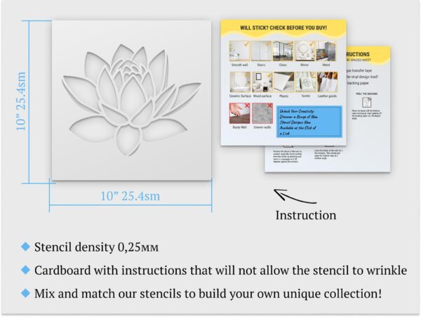 Large Lotus Flower Stencil for Painting on Wood, Canvas, Paper, Fabric, Walls and Furniture , Wildflower Stencil, Stencils Home Décor, Reusable DIY Art and Craft Stencils - Image 7