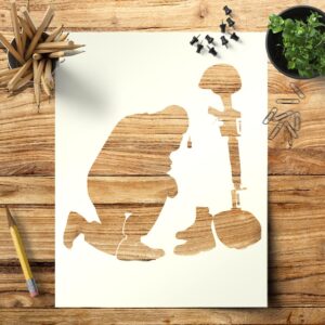 Soldier Kneel Pray Stencil Template - Reusable for Art, DIY Arts and Crafts Projects - LIONX