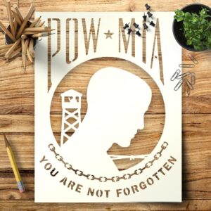 POW MIA Military Veteran Stencil - Reusable for Walls, Wood, DIY Arts and Crafts Projects - LIONX