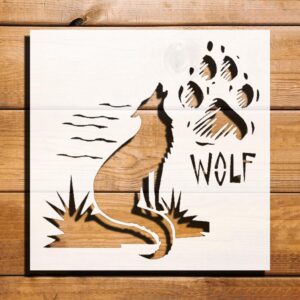 The Wolf Howls and Wolf Paw Stencil for Painting, Plastic Reusable 5.5x5.5 inch – Ideal for Wildlife-Inspired Crafts, DIY Projects, and Home Decor