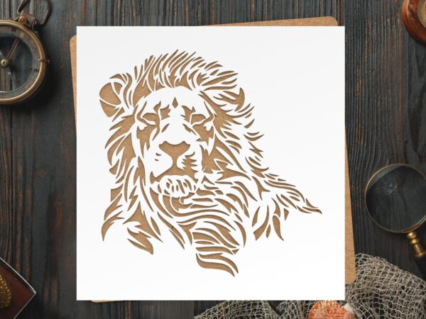Lion Head Stencil – Reusable Tribal-Style Animal Template for Wall Art, T-Shirts, Safari Decor, DIY Crafts – Plastic Laser-Cut Stencil Sheet