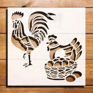 Bird Rooster Chicken Eggs Stencil for Painting - Plastic Reusable 5.5" L x 5.5" W