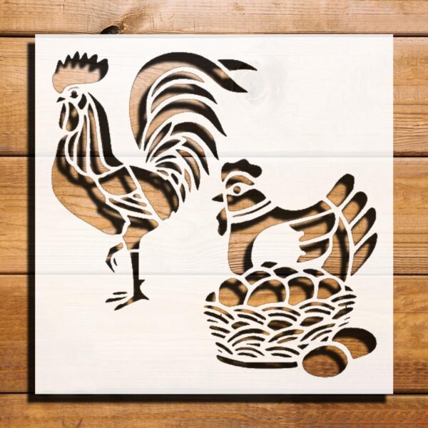 Bird Rooster Chicken Eggs Stencil for Painting - Plastic Reusable 5.5" L x 5.5" W