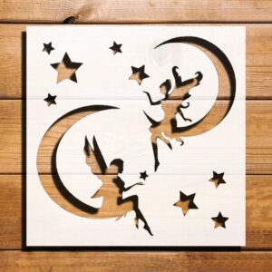 Fairies on The Moon Stencil for Painting - Plastic Reusable 5.5" L x 5.5" W