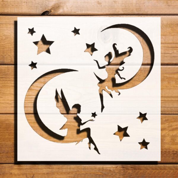 Fairies on The Moon Stencil for Painting - Plastic Reusable 5.5" L x 5.5" W