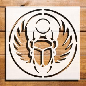 Egyptian Scarab Design Stencil for Painting, Plastic Reusable 8" L x 8" W – Ideal for Ancient Art Projects, Crafts, and Home Decor