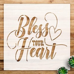 Bless Your Heart Stencil for Wood and Home Decor, DIY Funny Cursive Script Saying, Reusable Craft Template for Painting and Art Projects - Size A3 ()