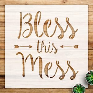 Bless This Mess Stencil Pattern for Wood Signs and Wall Art, Reusable Mylar Template, Ideal for Home Decor and Creative Projects - Size A3 ()