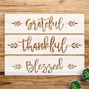 Grateful Thankful Blessed Stencil Set with Laurel Leaves for Home Decor, Reusable Mylar templates for Walls, Wood, and Crafts - Size A1 ()