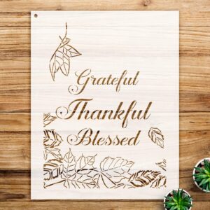 Grateful Thankful Blessed Leaves Stencil Pattern for Wood Signs and Home Decor, Reusable Mylar Template for Painting and Craft Projects - Size A4 ()