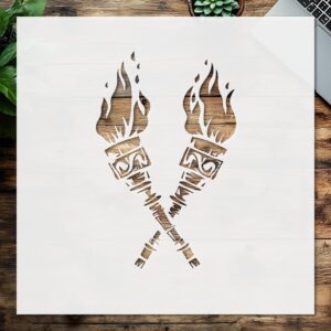 Reusable Stencil for Painting, Two Burning Torches Design, , Mylar Plastic Material