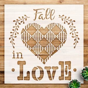 Fall in Love Stencil Pattern for Wood Signs and Home Decor, Reusable Design Featuring Buffalo Plaid, Ideal for Autumn Crafts and Seasonal Projects - Size A4 ()