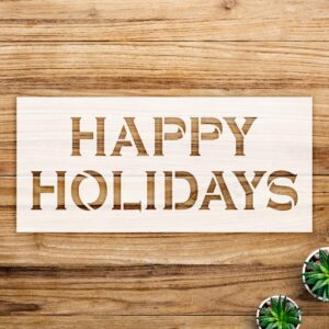 Happy Holidays Stencil Pattern for Wood and Walls, Reusable Mylar Template, Festive Design for Rustic Christmas and Winter Home Decor, Ideal for Modern Farmhouse Projects - Size A1 ()
