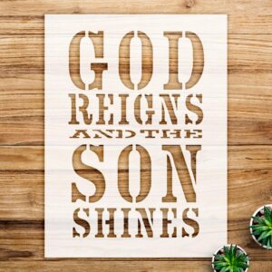 God Reigns Stencil Pattern for Walls and Crafts, Reusable Mylar Template, Bold Religious Word Art, Ideal for Home Decor and Creative Projects - Size A4 ()