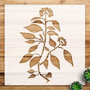 Flower sprig with Leaves Stencil for Walls and Crafts, Reusable Mylar Template, Ideal for Outdoor and Indoor Home Decor, Rustic Nature Design - Size A2 ()