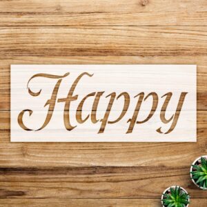 Happy Fun Style Word Stencil for Walls and Crafts, Reusable Mylar Template, Ideal for Home Decor and Creative Projects - Size A4 ()