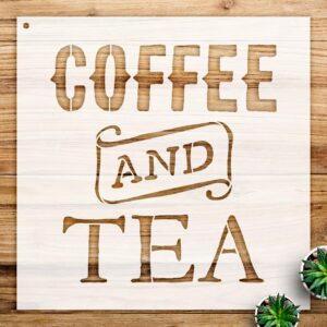 Coffee and Tea Vintage Word Stencil for Walls and Crafts, Reusable Mylar Template, Ideal for Home Decor and DIY Projects - Size A4 ()