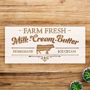 Farm Fresh Milk Cream Stencil for Walls and Crafts, Reusable Mylar Template, Rustic Farmhouse Kitchen Decor, Ideal for Painting and DIY Projects - Size A3 ()
