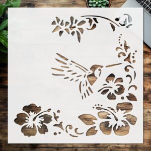 Stencil Hummingbird Bird Design Flowers, Plastic Reusable, Reusable Plastic, L x W, for DIY Crafts and Home Decor