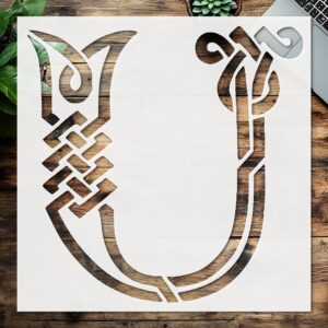 Stencil Celtic Initial U, Plastic Reusable, Reusable Plastic, L x W, for DIY Crafts and Home Decor
