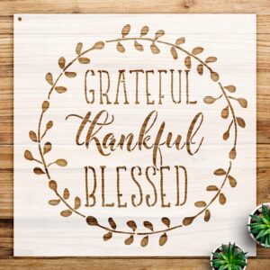 Grateful Thankful Blessed Stencil Pattern for Walls and Crafts, Reusable Mylar Template, Inspirational Design, Ideal for Home Decor and DIY Projects - Size A2 ()