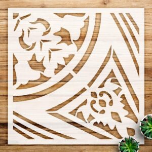 Foliage Cross Ornament Tile Stencil for Kitchen backsplash and Home Decor, Reusable Mylar Template, Elegant Quarter Pattern for Creative DIY Projects - Size A3 ()