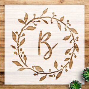 Cursive Monogram Stencil with Leaf and Berries for DIY Farmhouse Home Decor, Reusable Template for Crafting on Wood and Walls - Size A1 ()