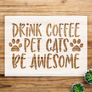 Coffee and cat paw Stencil for Wood and Walls, Reusable Mylar Template, Ideal for DIY Home Decor and Craft Projects - Size A4 ()