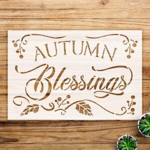 Autumn Blessings Stencil Pattern for Wood and Walls, Leaf Embellishment Design, Ideal for DIY Farmhouse Fall Home Decor - Size A1 ()