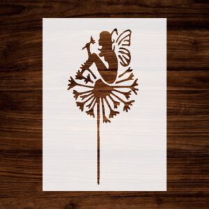 Fairy and Dandelion Stencil – Reusable Fantasy Template with Butterfly and Flower Design for DIY Wall Art, Crafts, Nursery & Fairy Garden Decor